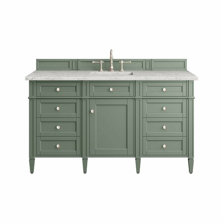 JAMES MARTIN VANITIES Brittany 60in Single Vanity, Smokey Celadon w/ 3 CM Eternal Jasmine Pearl Top 650-V60S-SC-3EJP